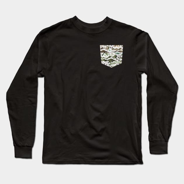 Pocket - WATERCOLOR MOUNTAINS GOLD GREEN Long Sleeve T-Shirt by ninoladesign